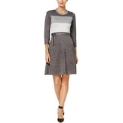 Womens Petites Metallic Above-Knee Sweaterdress Gray PS